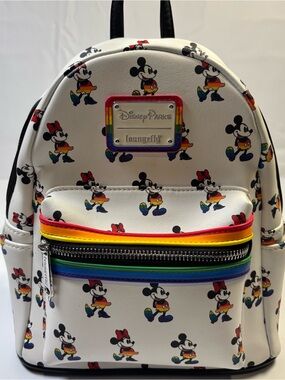 Loungefly White Rainbow Mickey & Minnie Mini Pride 2021 Backpack